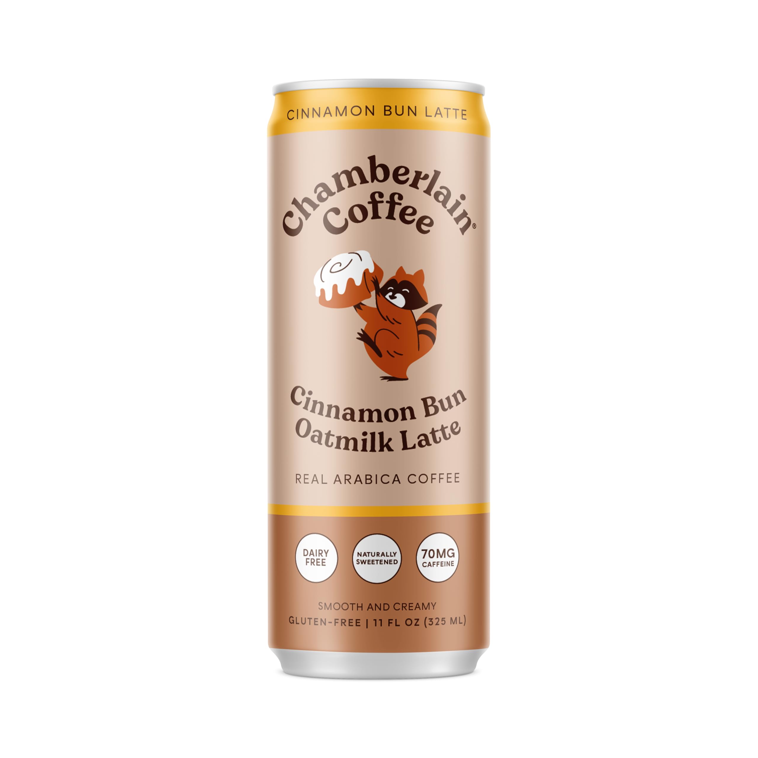 Chamberlain CoffeeCinnamon Bun Latte with Oatmilk - Canned Coffee - Rich, Sweet & Creamy - Vegan With No Preservatives or Artificial Sweeteners - Latte with Oat Milk - 11 Fluid Ounces, Case Pack, 12