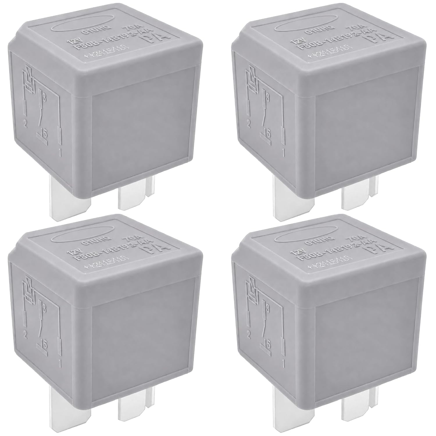4-Pack F80B-14B192-AA Relay 12V 70A 4-Pin SPST, Compatible with Select Ford Focus Mondeo Fiesta Applications, Interchange 5M5T 14B192 EA V23136-J4-X62, Plug-in Automotive Power Relay