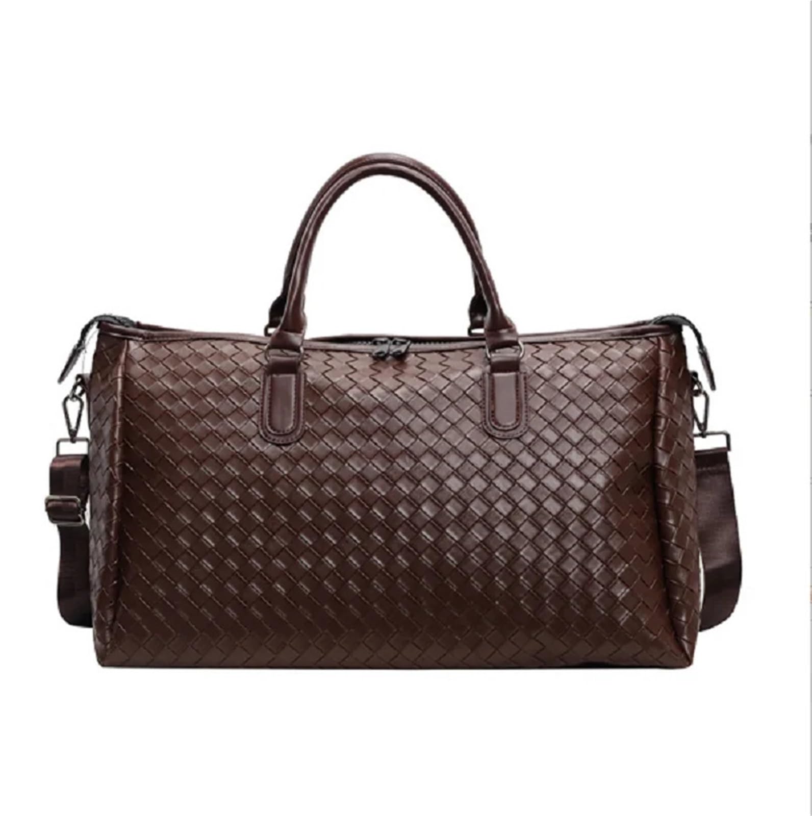 Borsa da Viaggio in Pelle Uomo Donna Moda Tessitura PU Pelle Viaggio Borsone Tote Grande capacità Borse a Tracolla Business Casual Borsa a Mano(Brown)