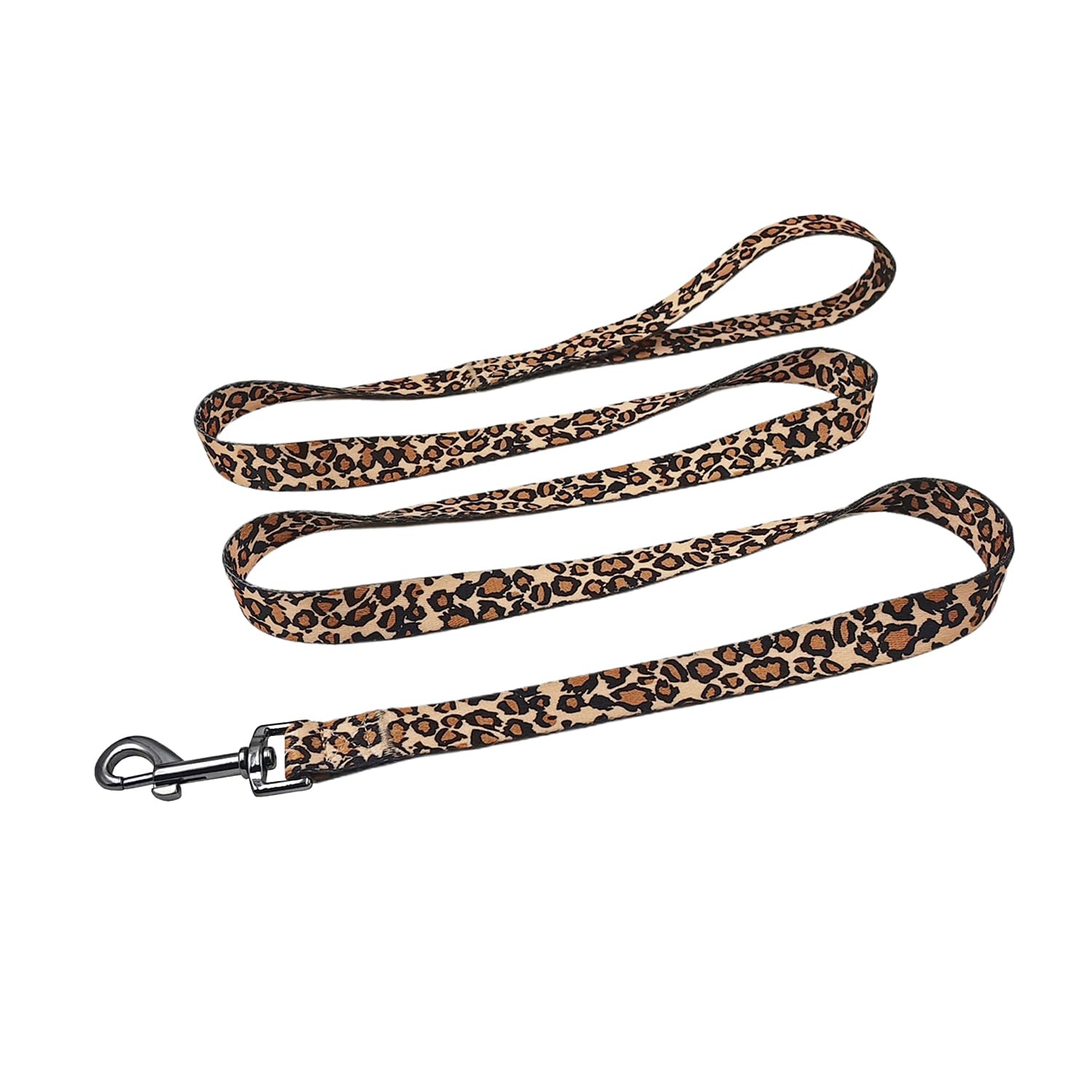 Dog Collar Leash Set, Leopard Pattern, Polyester Material, Adjustable Collar and 5ft Matching Leash, for Small Dogs.(S, Brown Leopard)