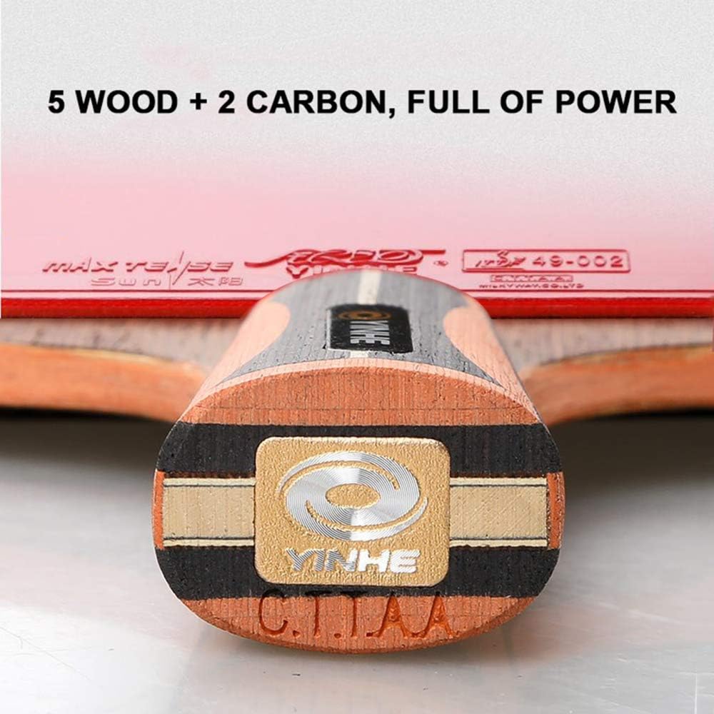 Carbon Table Tennis Bat with Free Case 5-ply Wood 2-ply Carbon Ping Pong Paddle Comfortable Handle/As Shown/Short Handle