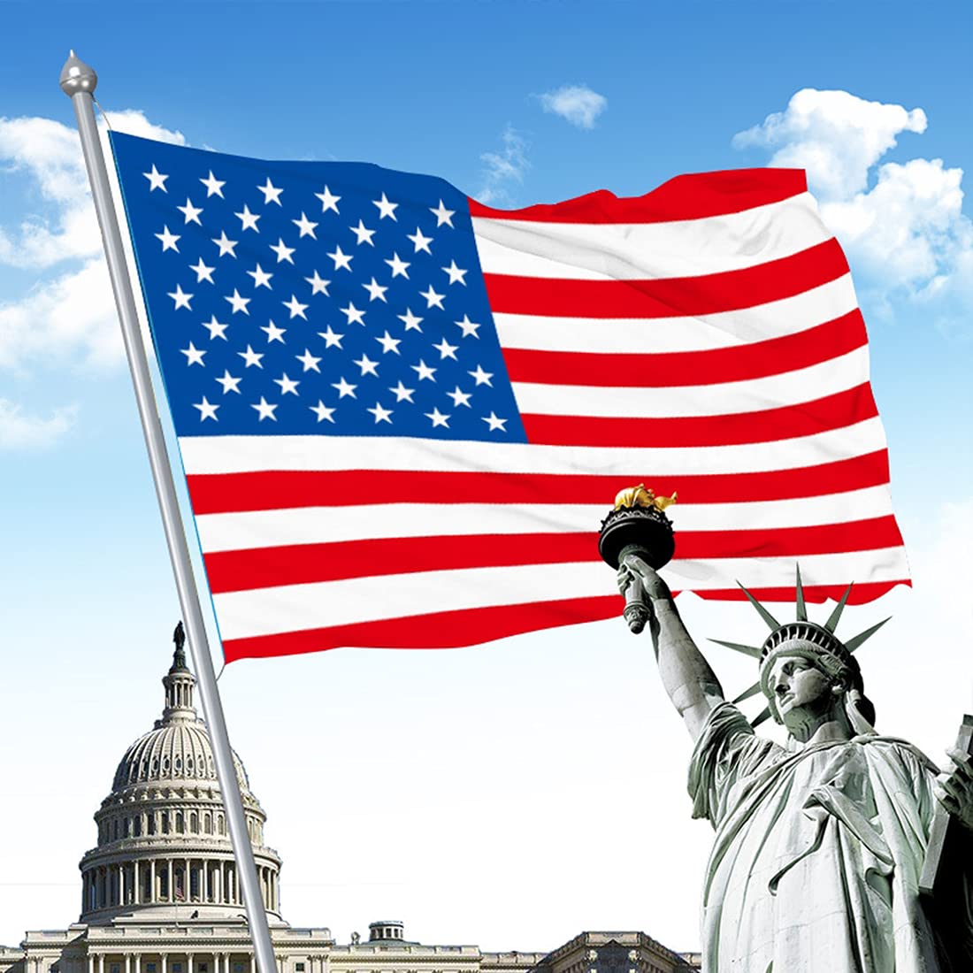 US-Flagge Aus Robustem 210D Nylon, 6,3x10,2 Cm - Gestickte Sterne, Genähte Streifen, Mit Messingösen, Wetterfest & UV-beständig