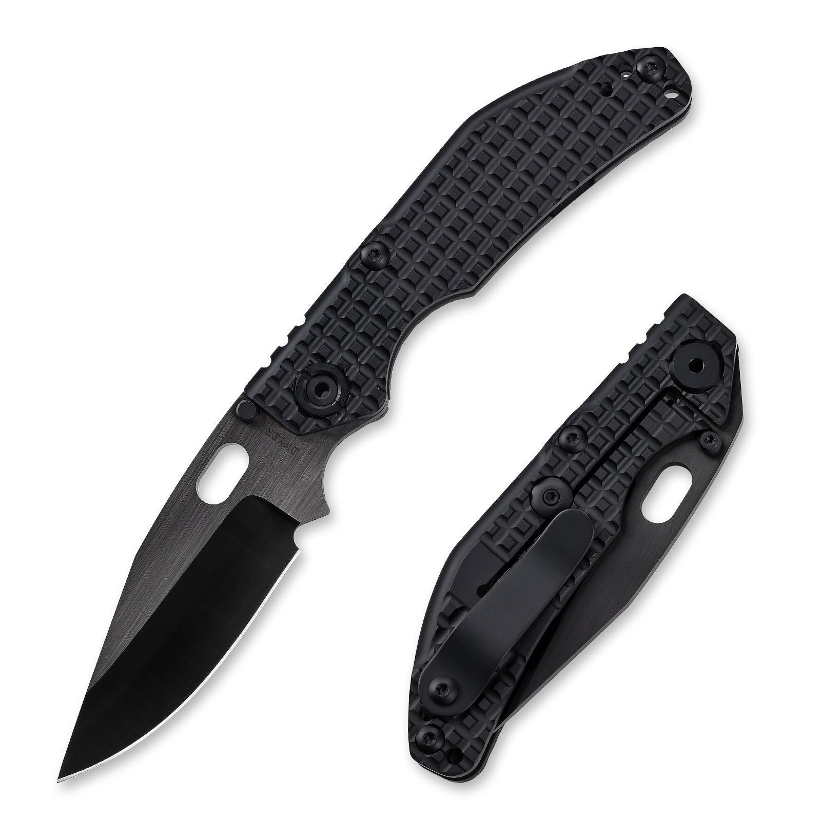 Photo 1 of BBNM 2522-Ti Tanto Duane Dwyer Folding Knife 3.62" CPM-3V Blade DLC, Gray Titanium Handles (2521-DB)