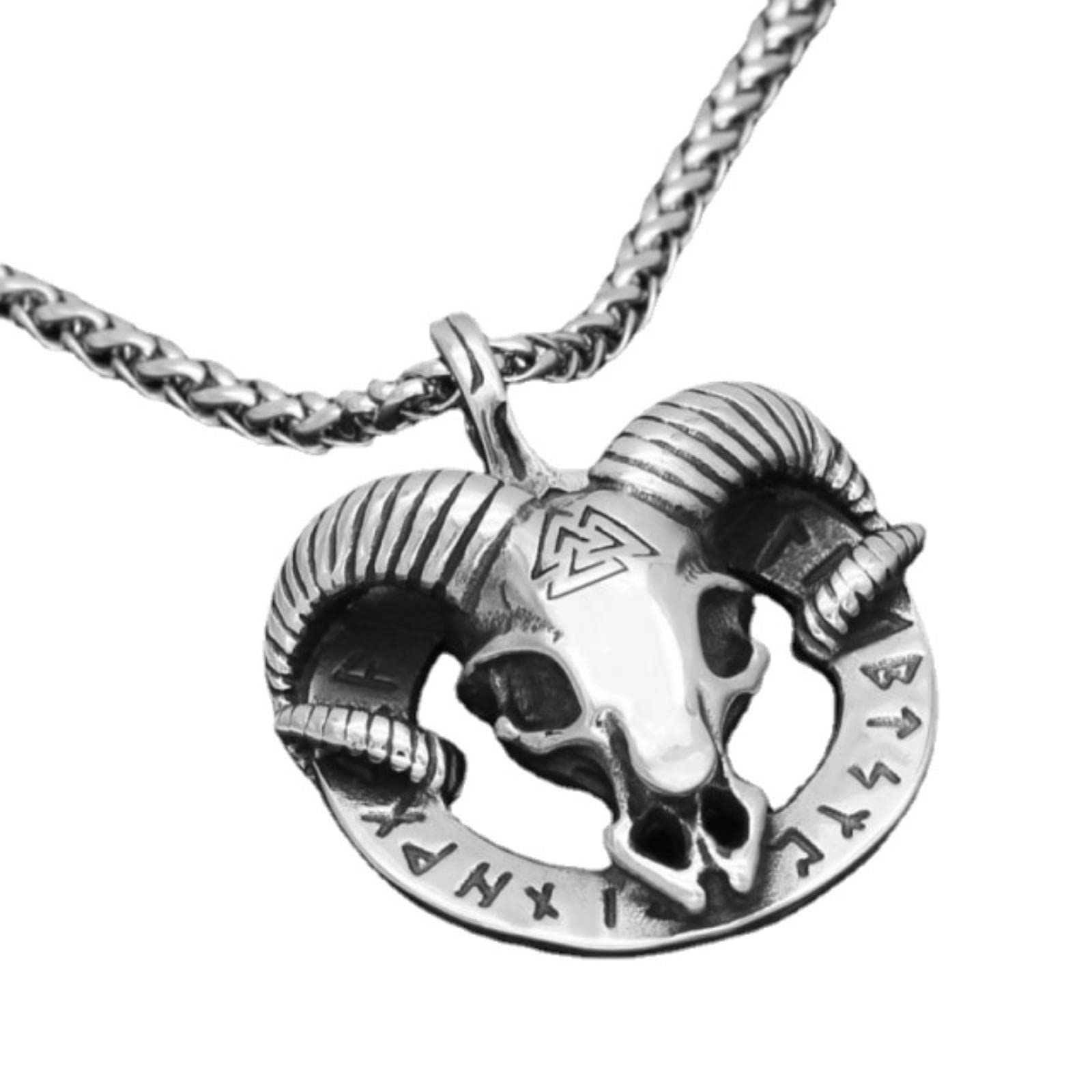 Lucky Angel Men's Silver Retro Personality Creative Demon Goat Skull Pendant Necklace Gothic Punk Viking Amulet Jewelry