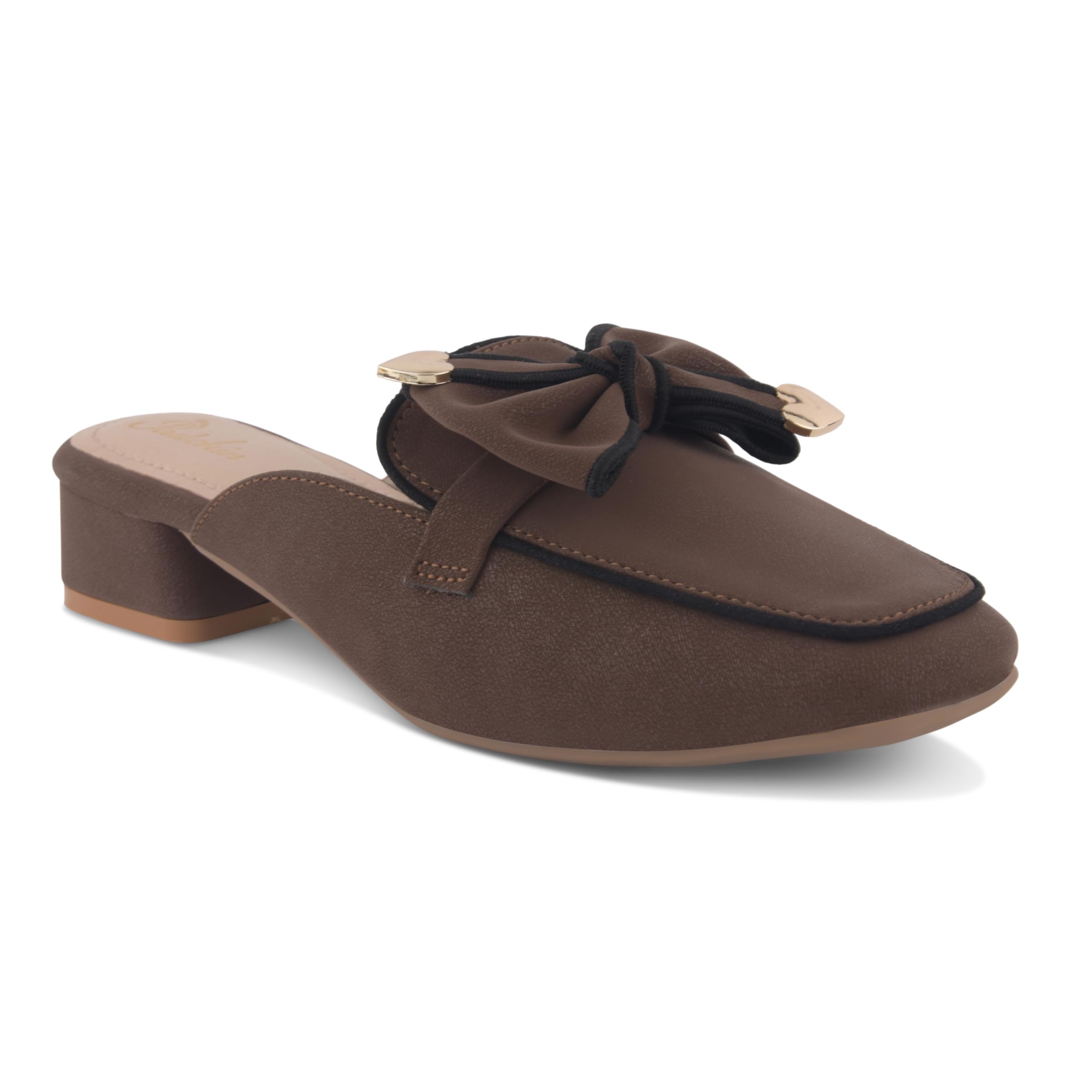 Women's Block Heel Mules Closed Square Toe Cushioned Formal Slip On Loafers with Bow Detail-image-17