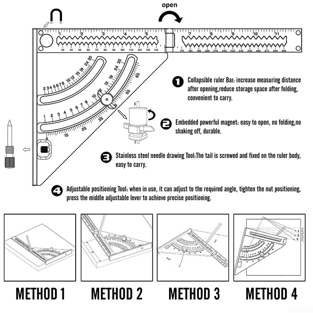 Regla triangular plegable portátil con marco de aleación de aluminio y posicionamiento ajustable para carpintería precisa