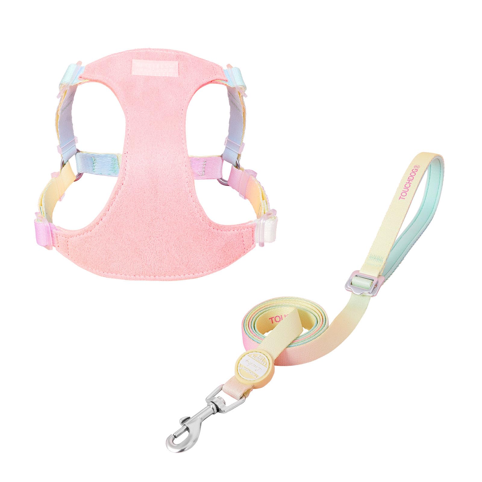 Photo 1 of ?Y-Front No Pull Harness for Small Dogs - 49g Ultra Lightweight Escape Proof Vest, Suede Chest Pad & Sunset Color Shift (Pink, S)