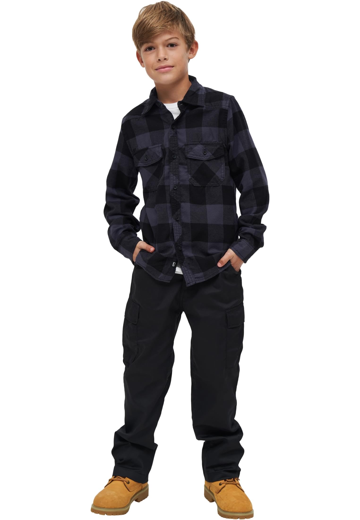 Brandit Kids' Checked Shirt Unisex T-Shirt Nero/Grigio