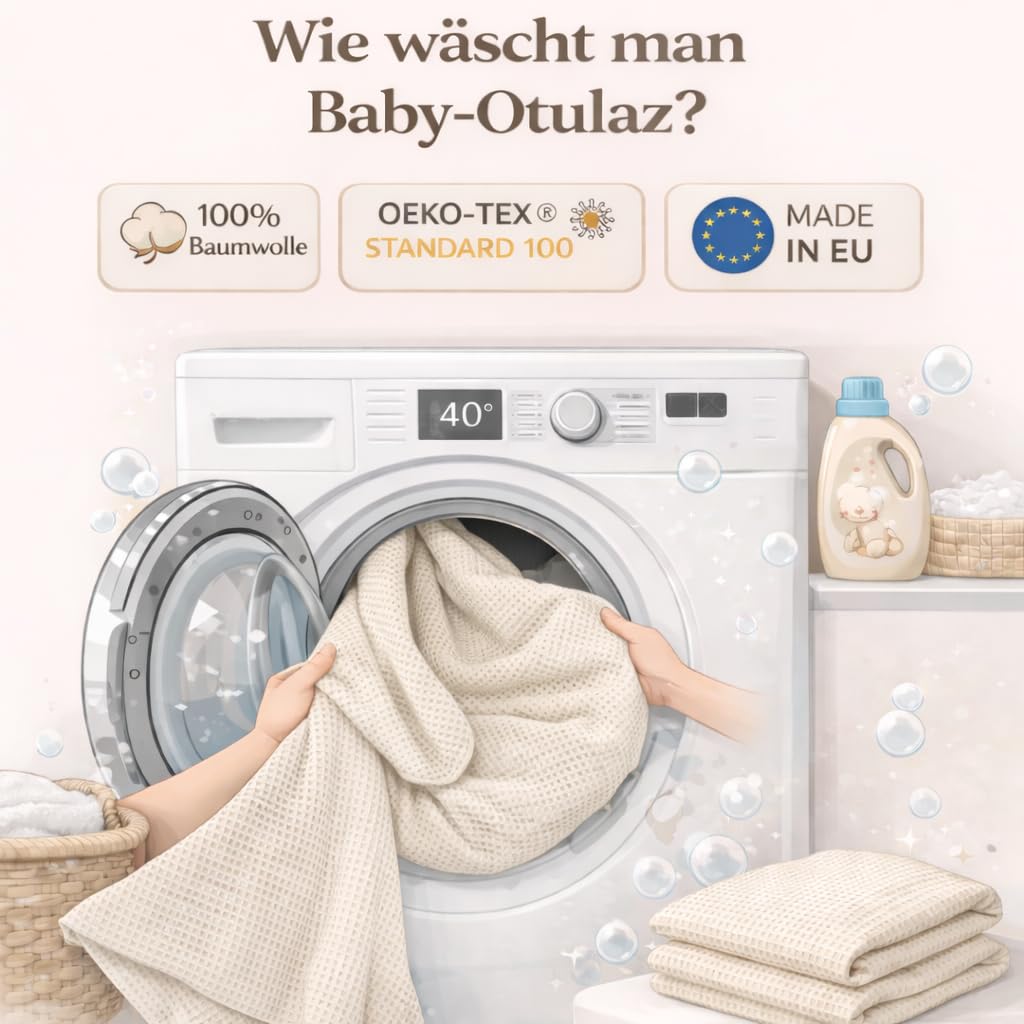 Einschlagdecke Baby Babyschale 75x75 cm aus Waffelstoff – Babydecke für Autositz und Kinderwagen (Gondel), für 3-Punkt-Gurtsystem, atmungsaktiv, weich & leicht, für Neugeborene - Sand