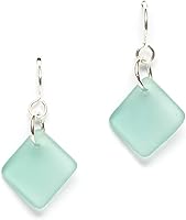 Vista 16 de Delicate Diamond Sea Glass Earrings, Beach Glass Earrings for Women by EcoSeaCo, using sustainable, recycled and repurposed material. Handmade