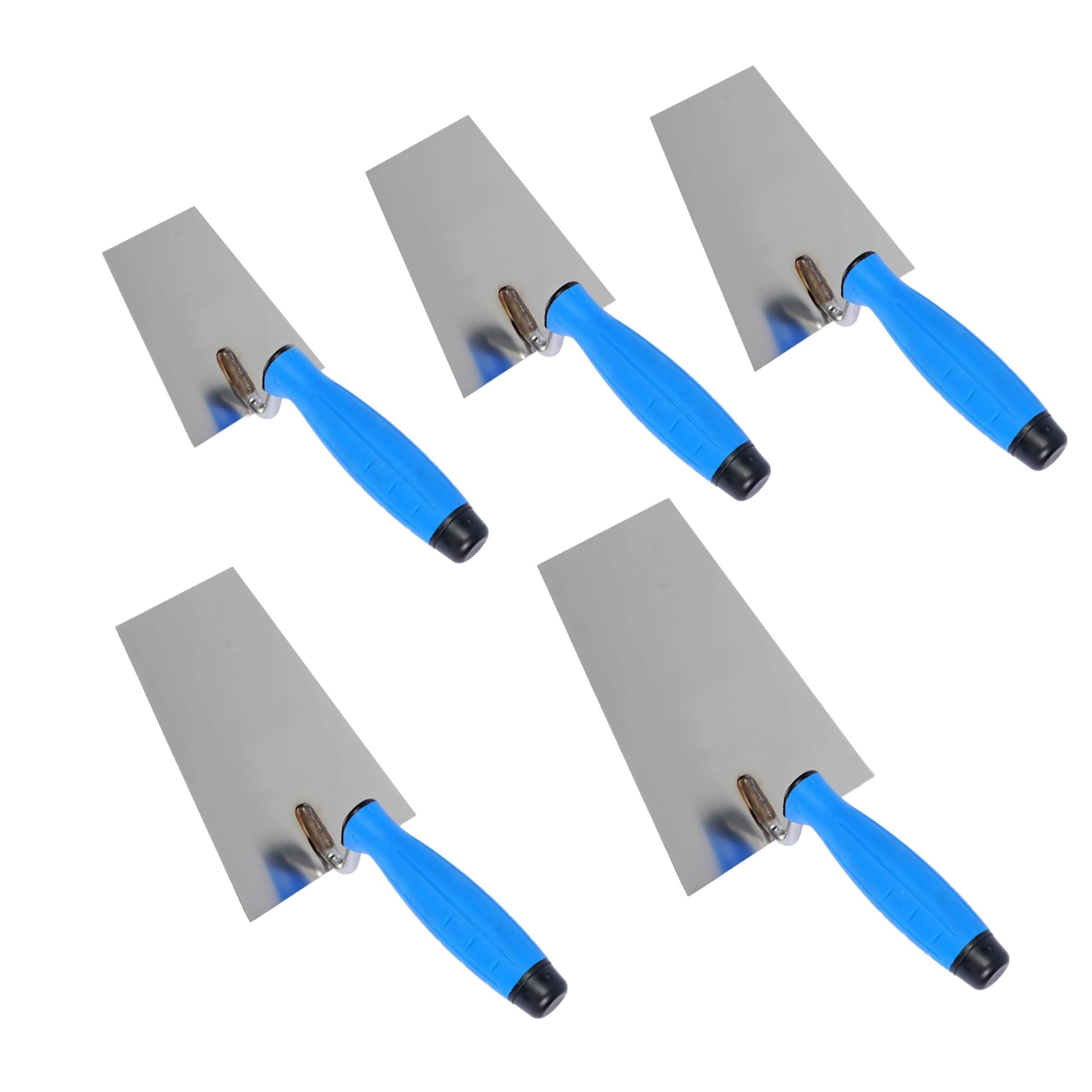Lot de 5 truelles trapézoïdales en acier inoxydable avec poignée en caoutchouc, truelle professionnelle pour mortier, ciment, enduit, brique, maçonnerie, béton et plâtre, outil pour bricolage et