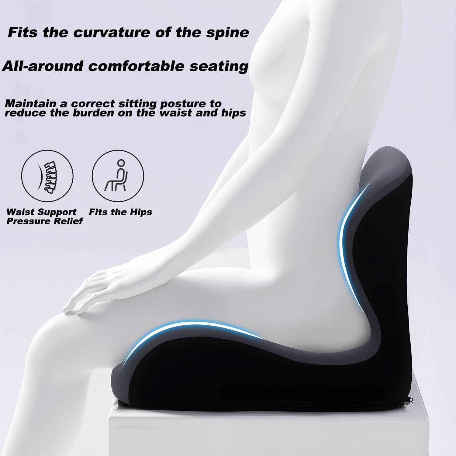Cojin Silla Oficina con Almohada de Apoyo Lumbar,Cojin Ergonomico de Espuma Viscoelástica para Silla de Oficina,Coche,Uso Doméstico y Viajes,Soporte para Espalda y Glúteos