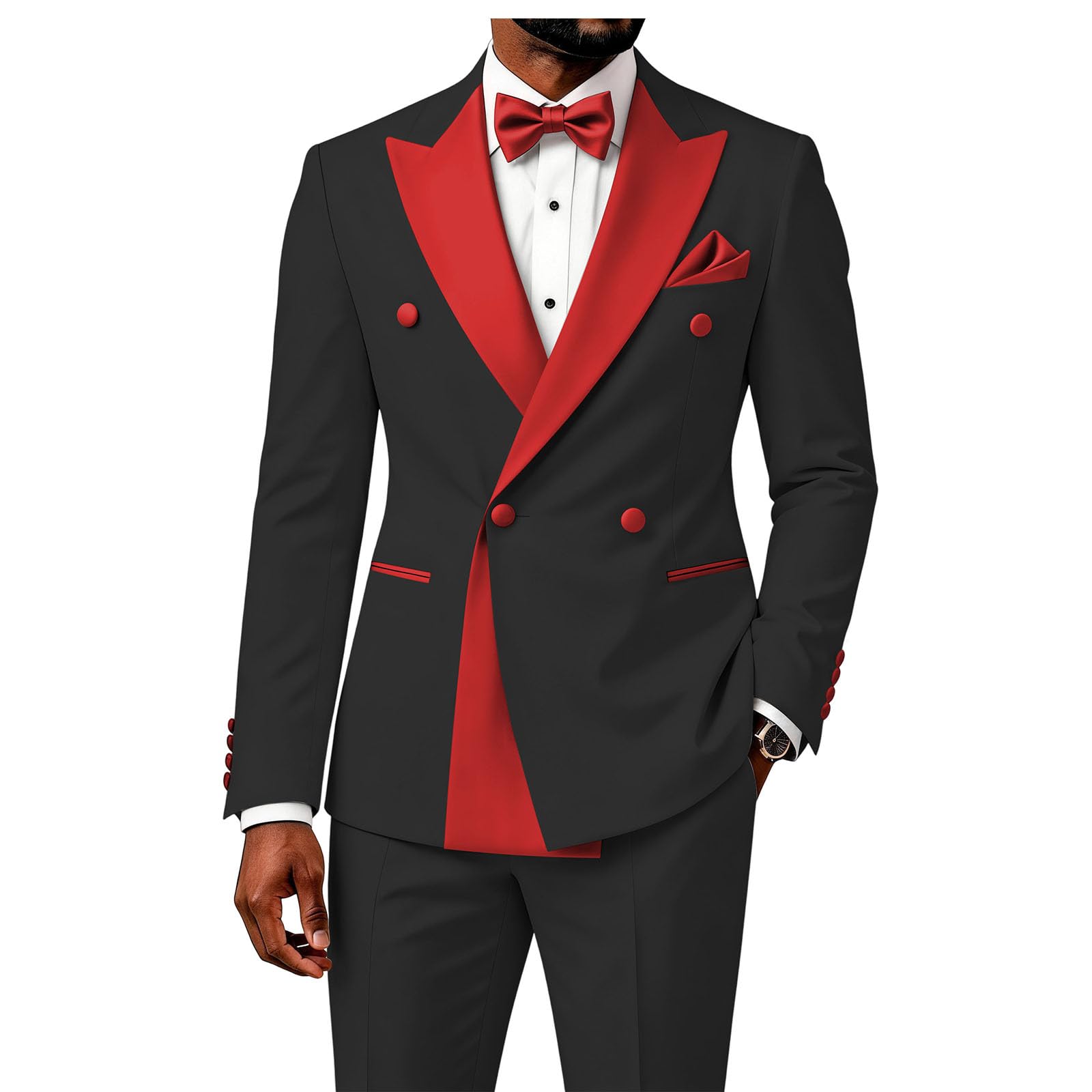 2 Piece Double Breasted Suit for Men Blazer Pants Tuxedo for Wedding Prom
