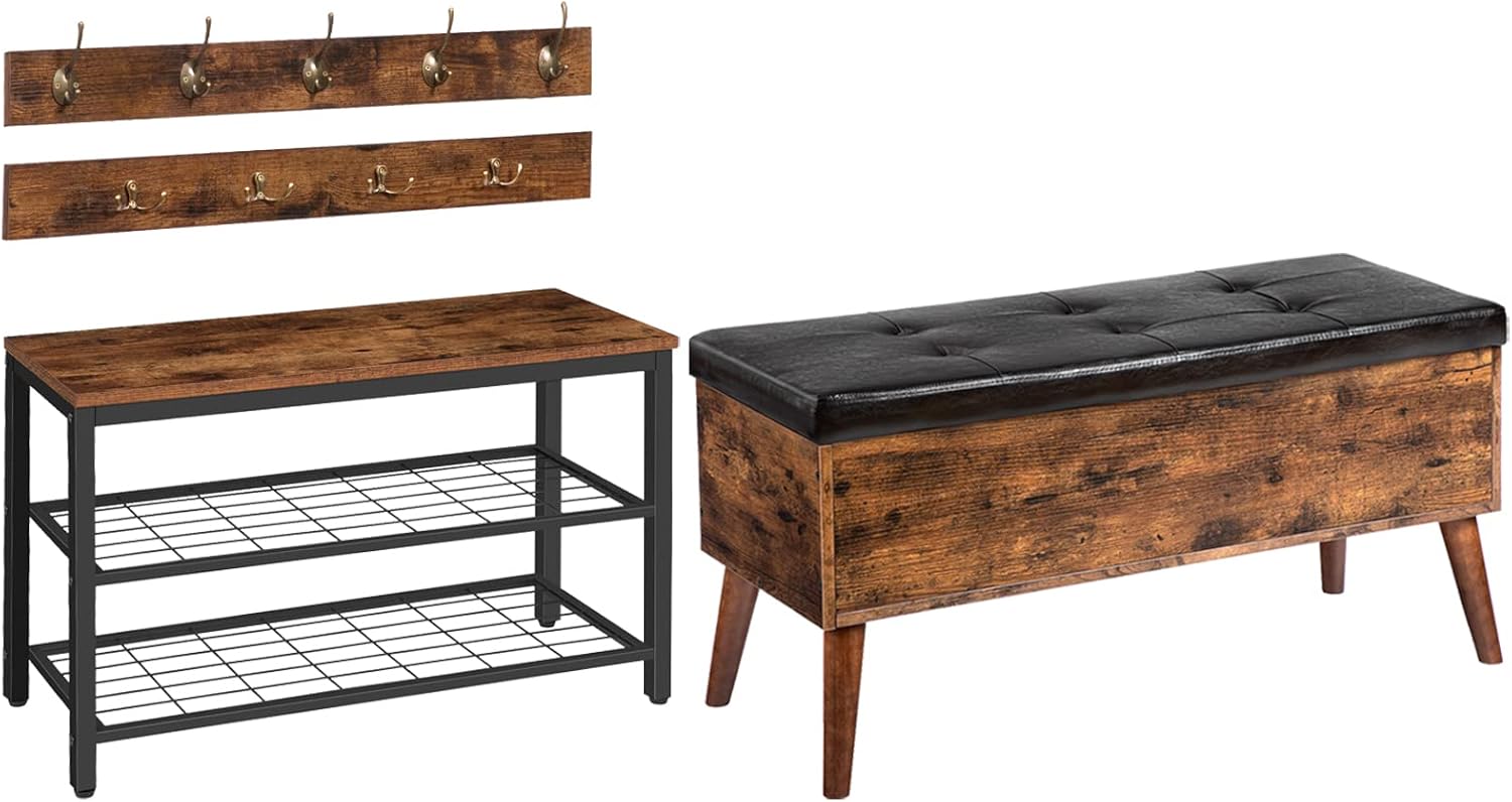 HOOBRO Coat Rack Shoe Bench Set and Storage Bench with