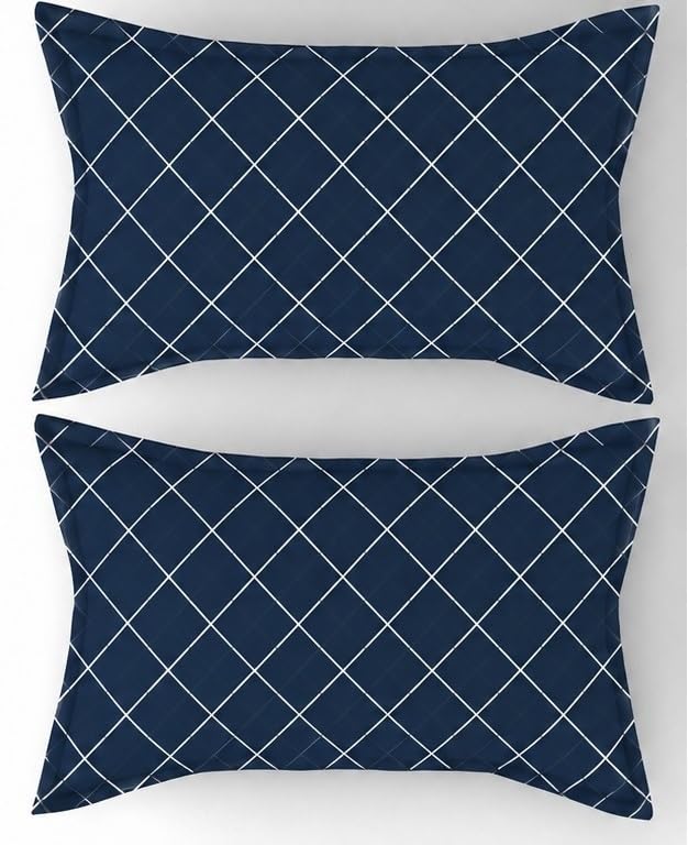 Image of King Size Microfibre Decorative Pillow Covers, Navy Blue Multicolour Heart Print-50 cm x 75 cm (2, Blue)