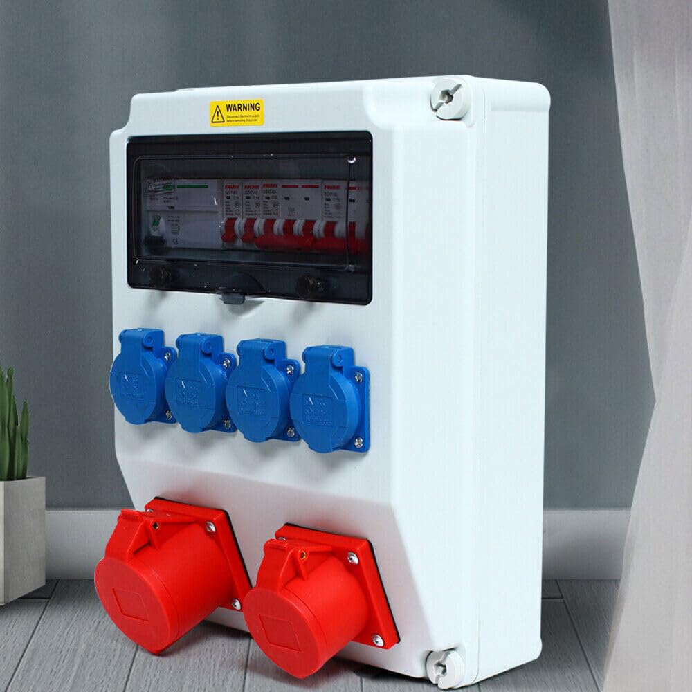 Wandverteiler Stromverteiler, Steckdosenverteiler, Stromkasten Außen Innen Gerät Baustromverteiler, 1x16A + 1x32A + 4x230V, Kunststoff, Teilenummer 1, Modellname Wandverteiler