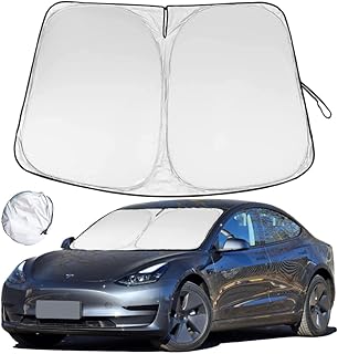 Tesla Model 3 Windshield Sunshade, 240T Polyester for Front Tesla Model Y Window Sun Shade Cover Blocks UV Heat, Folding Sun Visor Protector Keeps Tesla Model 3/Y Cool 2016-2023