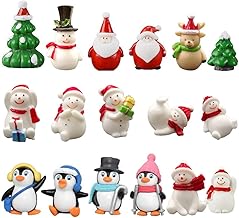 Pack of 17 Miniature Ornaments - Mini Christmas, Small Figures, Resin Garden, Micro Landscape, Decoration, Dollhouse, Santa, Snowman, Elk, Table Decoration, DIY