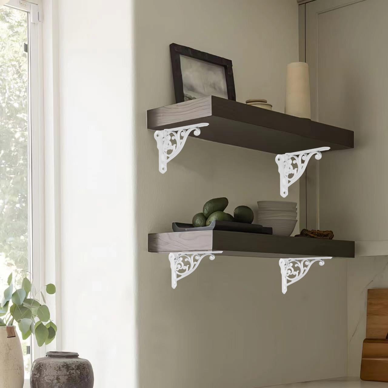 Ornate Decorative Shelf Brackets 8 inch Small Wall Mounted Shelving Bracket 4 Pack White Vintage Shelf Bracket Victorian Wall Bracket (4,White )
