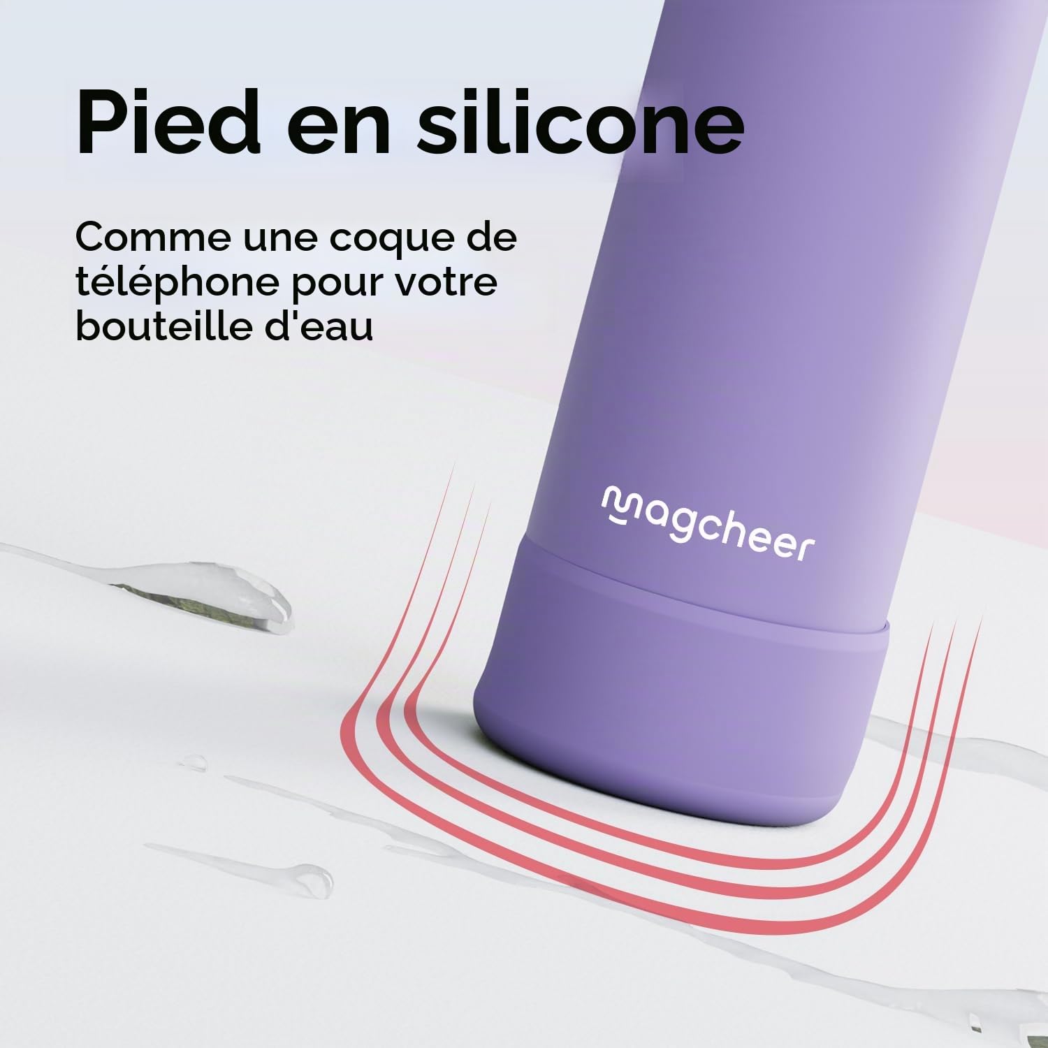 Magcheer Gourde Magnétique avec Support pour Téléphone Compatible MagSafe | Trépied Gourde à Angle Réglable | Bouteille Isotherme pour Voyages Fitness Selfies 1L(Violet)