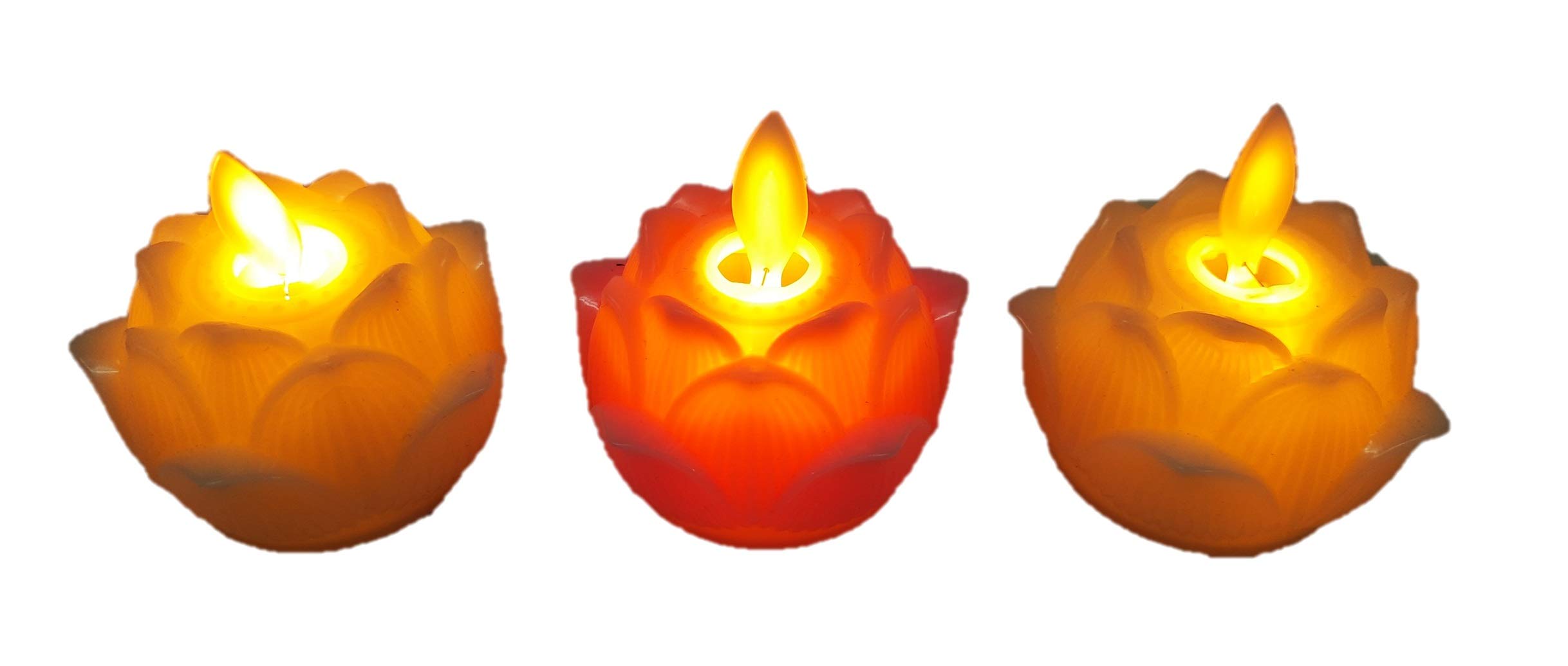 AFTERSTITCH Flower Shape Light LED Candles Diya for Home Decoration Artificial Lotus Flower Lamps for Festive Diwali Birthday Party Decor (Batteries Included) 3 Pieces Set