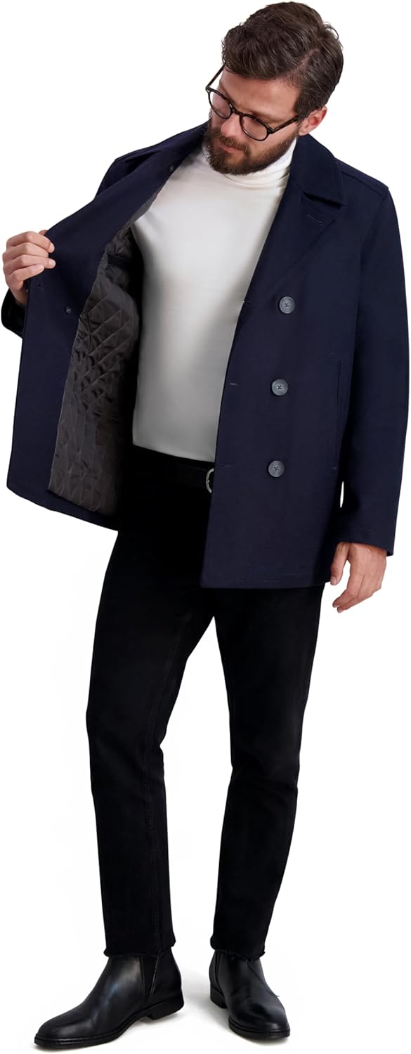 Stylish Man Modeling a Nautica Double-Breasted Coat