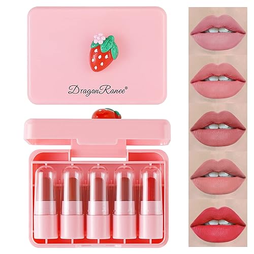 Yasovigi Mini cápsula de lápiz labial, 6 colores fresa lápiz labial mate, juego de regalo para niñas y mujeres (fresa)