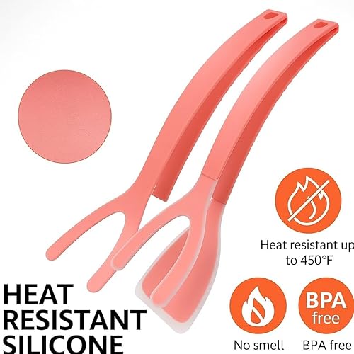 Miniatura 4 de Pinzas de silicona para cocina (juego de 2) Pinzas de cocina antiadherentes resistentes al calor 2 en 1 para panqueques, pescado, huevos y más