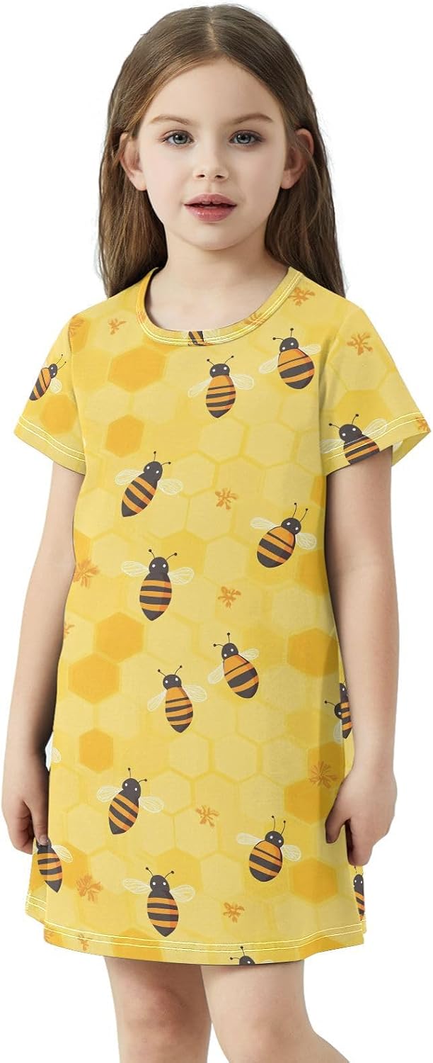Honeycomb Girls Dresses Summer Dresses for Girls with Cotton Short Sleeves for Casual a Line Dress Size 2-8Y