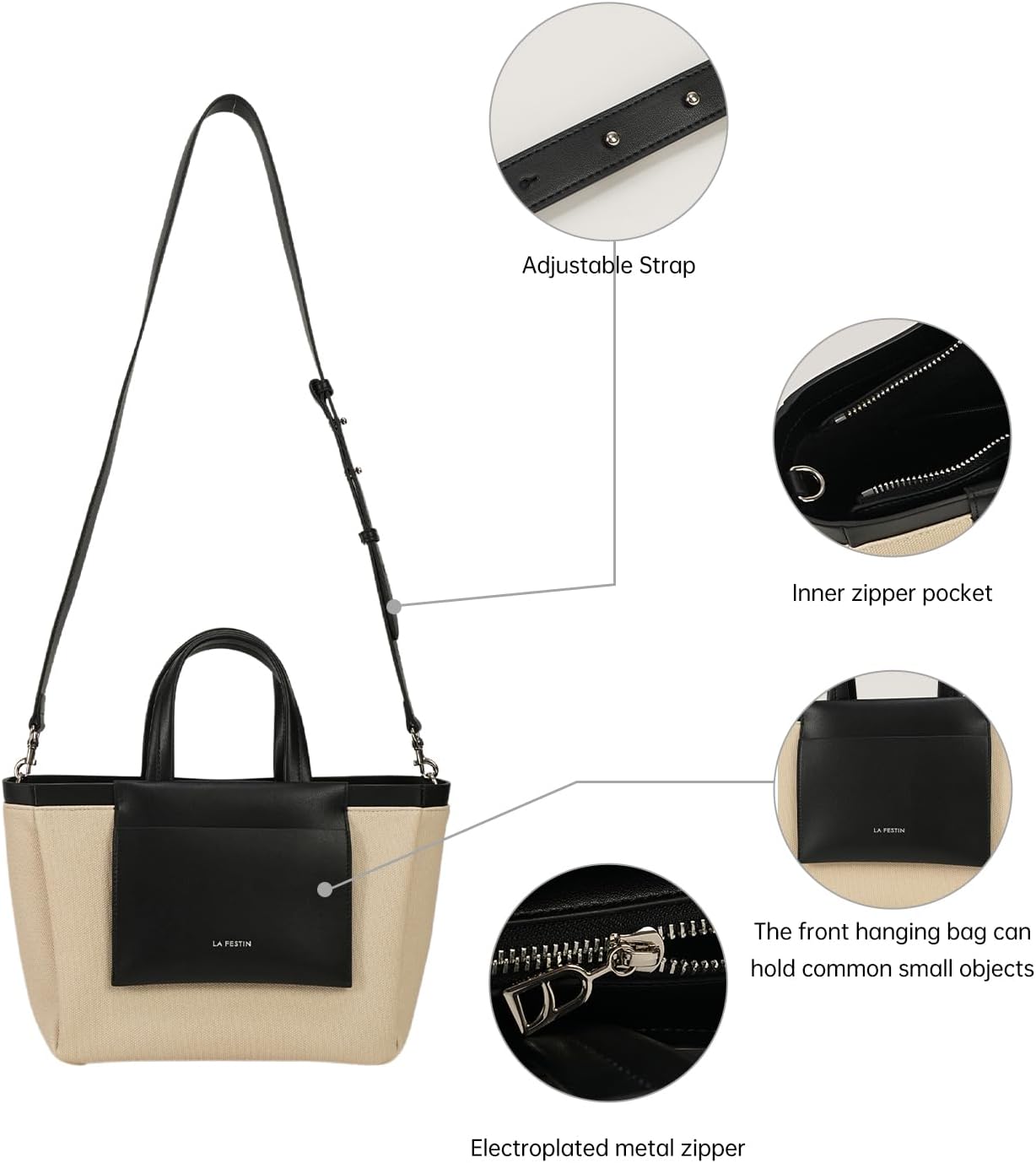 LA FESTIN Women's Small Tote Bag with Pouch,Genuine Leather Top Handle Purse,Casual Crossbody Handbag for Daily Use