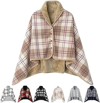 Womens Cape Wearable Blanket, Comfy Poncho Throw Wraps with Buttons, Fleece Wearable Blanket, for Bed Sofa Office