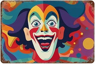 Happy Circus Clown Vintage Tin Sign Painting Wall Art Metal Poster Hanging Plaque Decor for Farmhouse Home Kitchen
