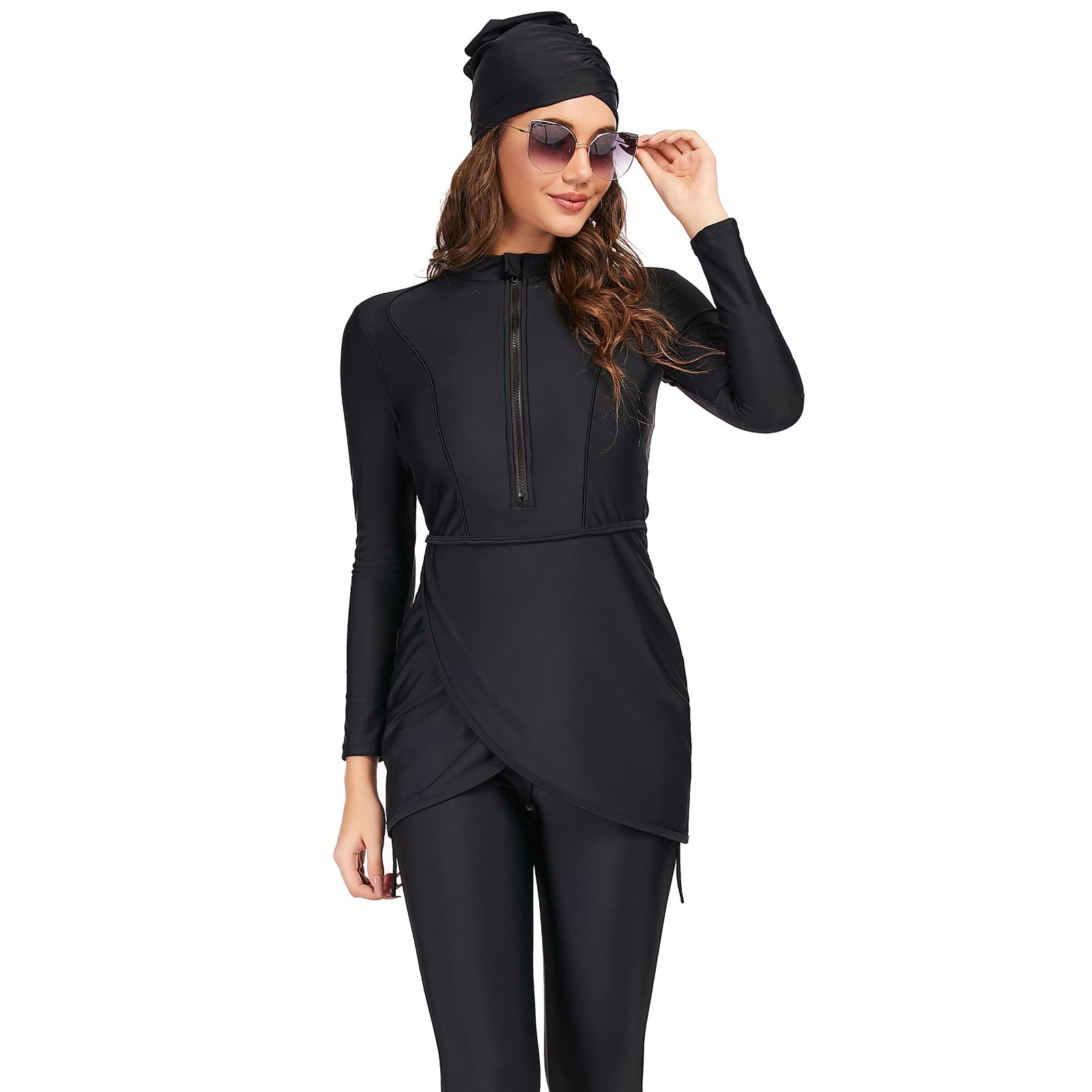 Odizli Costume da bagno musulmano da donna Burkini modesto costume da bagno a maniche lunghe con stampa floreale integrata reggiseno + pantaloni da nuoto + costume da bagno Hijab