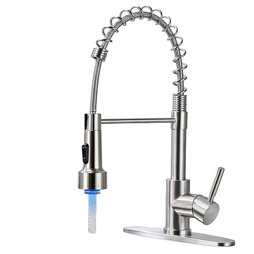 LED Kitchen Faucets with Pull Down Sprayer, Brushed Nickel Modern