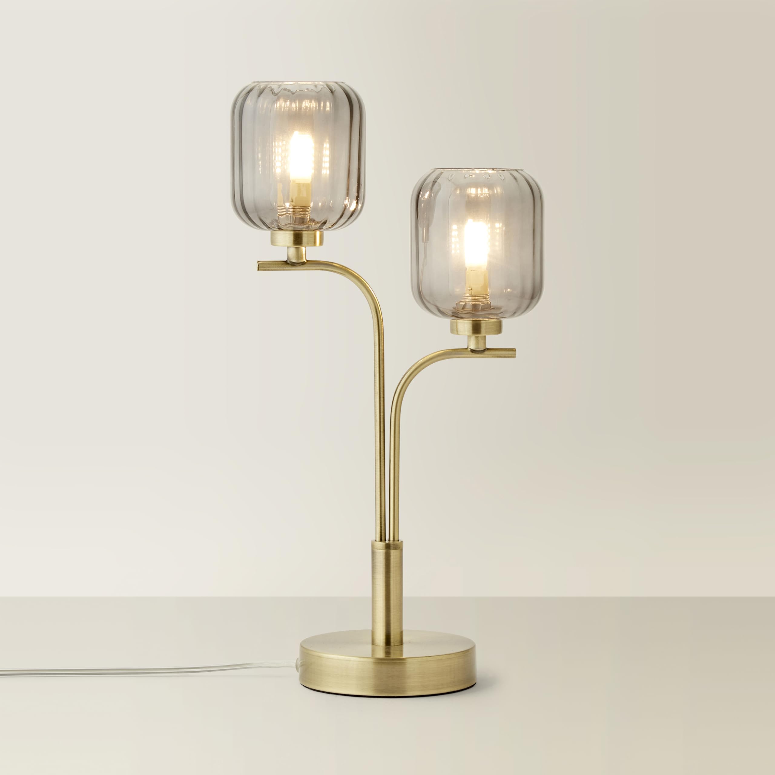 Valuelights Gold Amelie Stem 2 Way Ribbed Glass Lamp Table Light