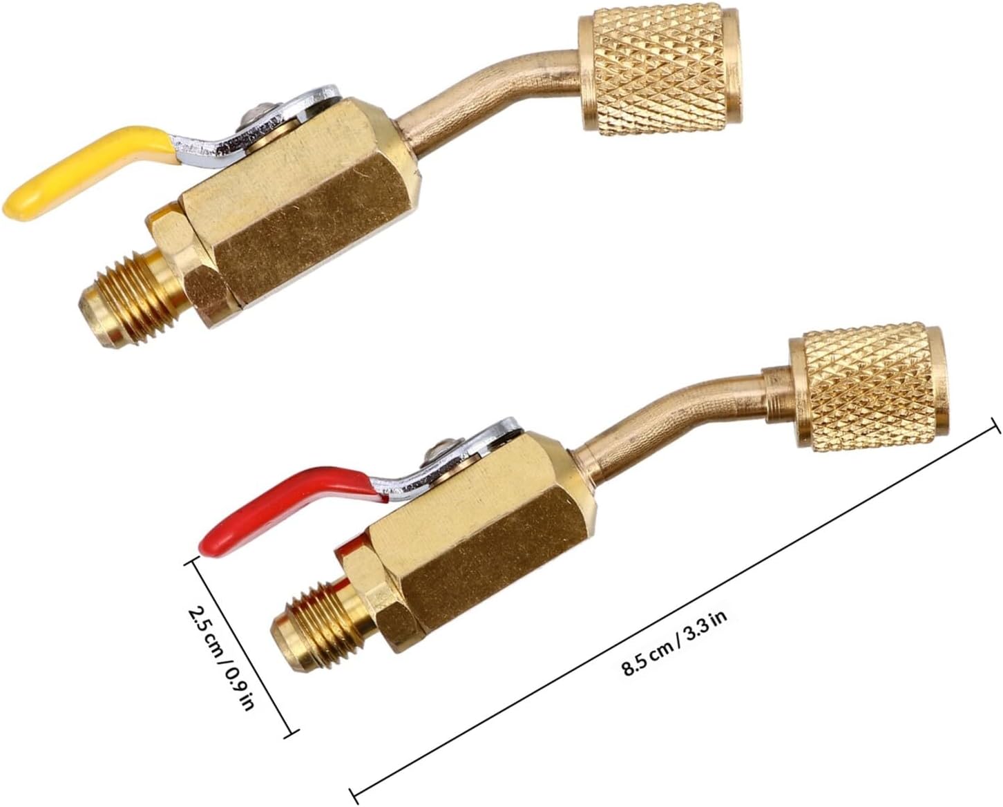 Angled Copper Ball Valve Refrigeration Coupling Adapter M1/4 Sae Male to 1/4 Sae Female for Car Ac System Vacuum Pump Shut-off Valve