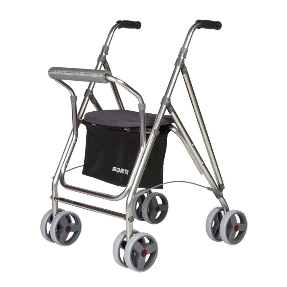Rollator dla seniorów aluminiowy z siedziskiem składany, aluminiowy, szary