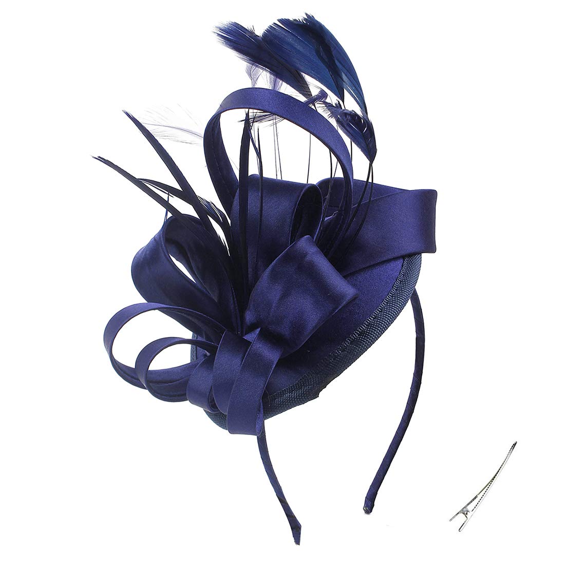 FELIZHOUSESatin Feather Fascinator Hats Headband for Women, Wedding Cocktail Tea Party Royal Ascot Church Head Piece, Costume Hair Clip Accessories