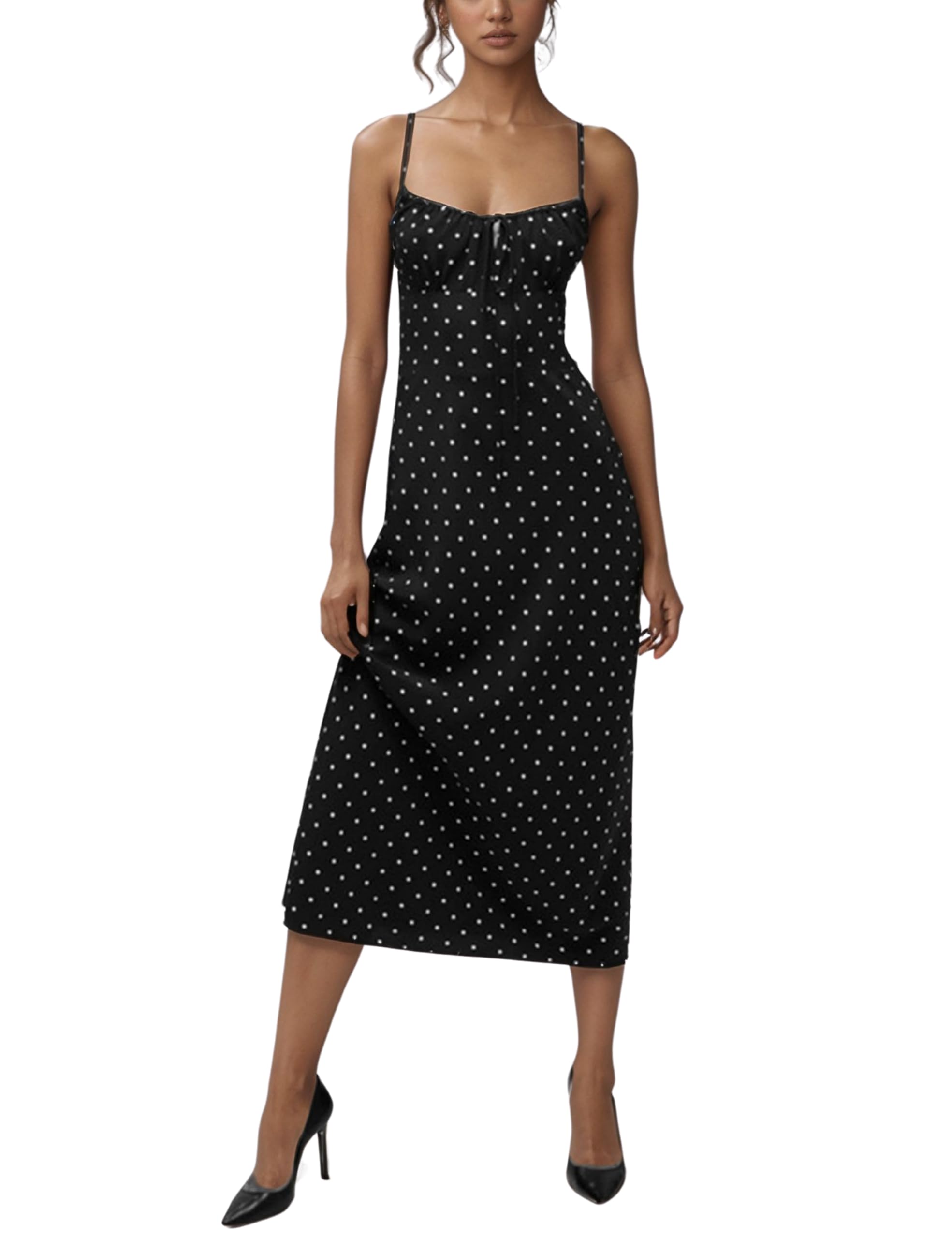 Omoone Womens Floral Dress Low-Cut Square Neck Spaghetti Strap Tie Bodycorn 90s Y2k Sun Dresses