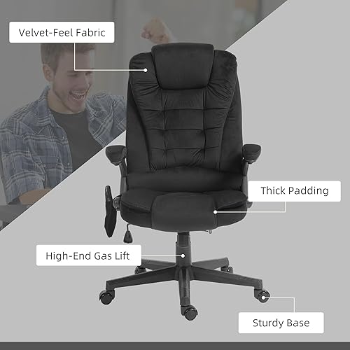 Miniatura 9 de HOMCOM Silla de oficina de masaje vibrante de 6 puntos con calor, silla de oficina ejecutiva de terciopelo con respaldo alto y respaldo reclinable,