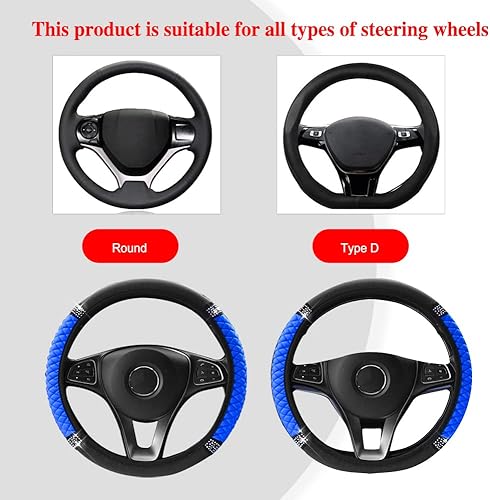 Miniatura 5 de Funda de cuero suave brillante para volante, protector antideslizante para volante de automóvil, 15 pulgadas de diamantes de imitación de cuero