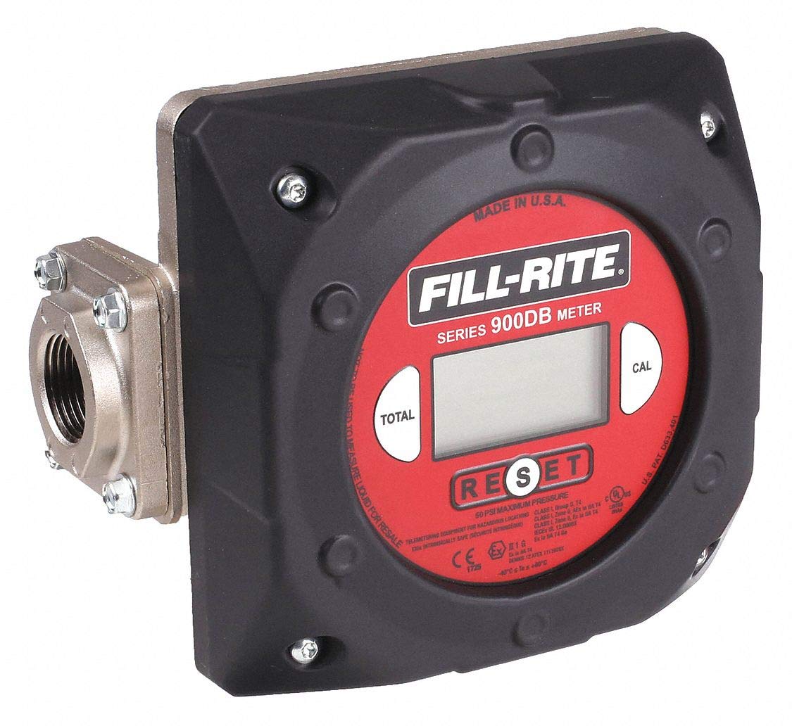 Fill-Rite 900CDPX1.5 1 1/2" Digital Meter, 2 - AA Batteries Included / 6 - 40 GPM, (+/- 1.25% Accuracy), NPT Threads, Pulser, No Barrier