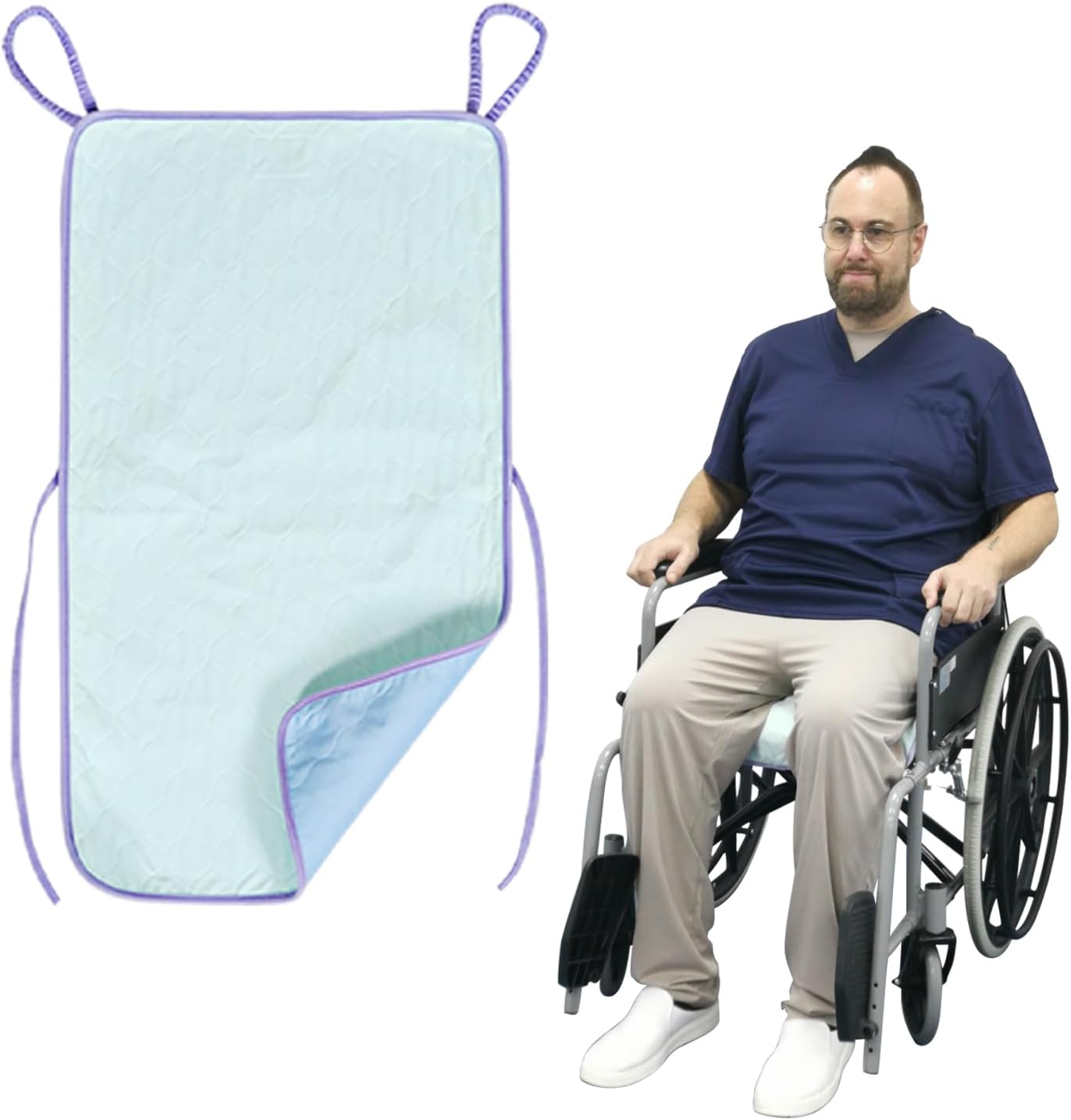 Wheelchair Highly Absorbent Incontinence Waterproof Pads, 4-Layer Soft Extra Large Washable and Reusable Soccer Seat Covers with Two Loop Handles for Adult, 18.9"X33.9"(Pack of 2 PCS)