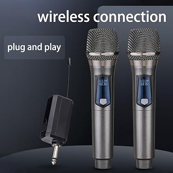 Wireless Microphone, Rechargeable Fixed Frequency Wireless Dual Microphone,Handheld Dynamic mic,Karaoke Singing, Weddings DJ,Party, Church, Classroom use, 200 feet, Gray.(2 Versions Randomly Shipped)