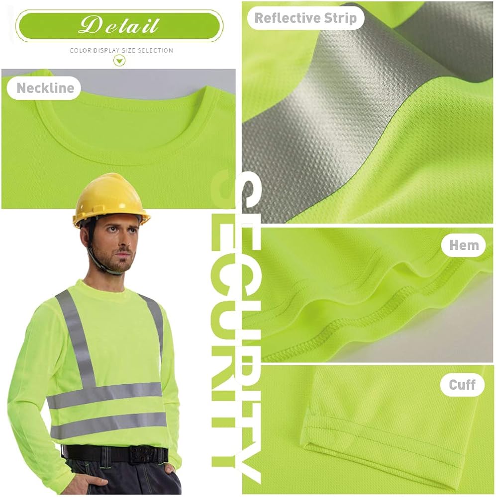 High Visibility Reflective Safety T-Shirts Custom Logo Hi Vis Long Sleeve Shirt : Tools & Home Improvement