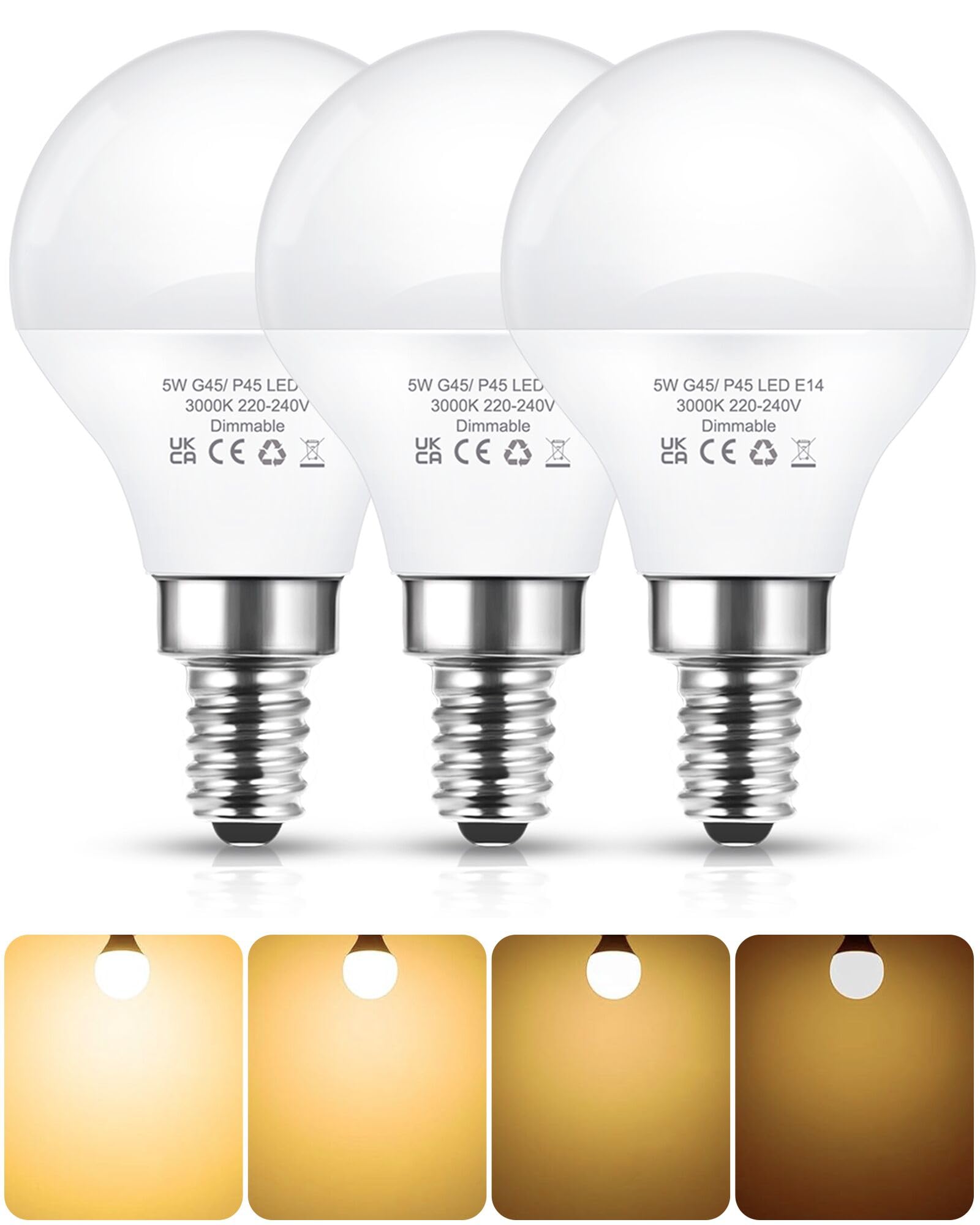 E14 LED Light Bulb Dimmable, 5W (40W Equivalent) Small Edison Screw Golf Ball Bulb, 3000K Warm White