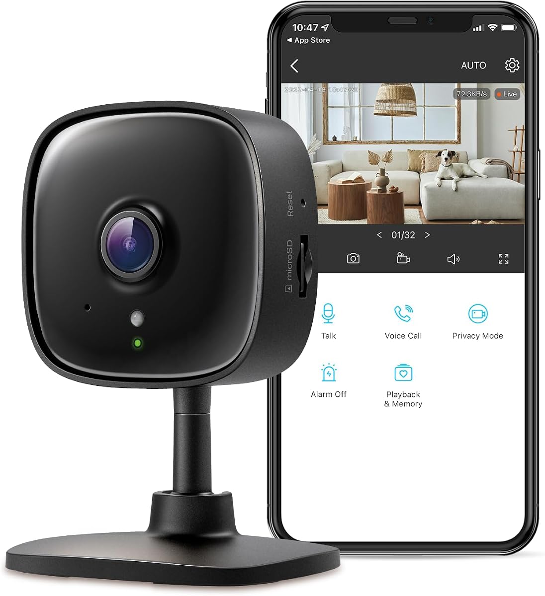 Cámara de seguridad interior 2K, monitor para bebés, cámara para perros, C111, negro