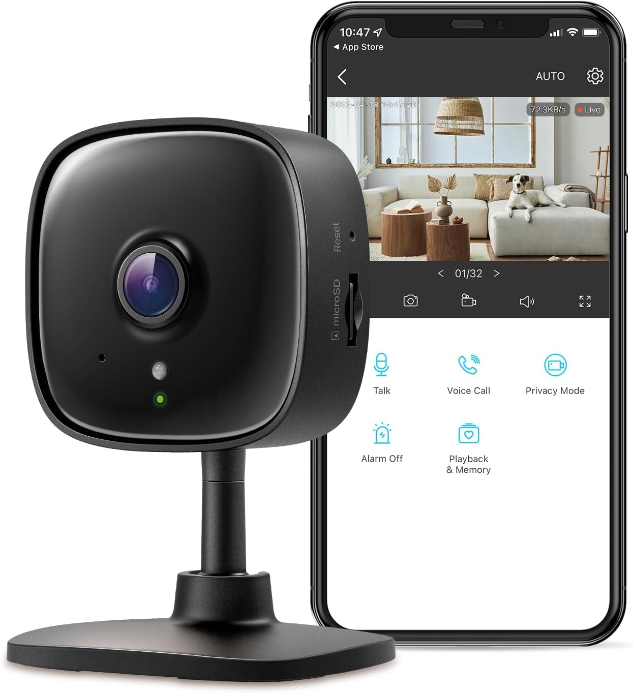 2K Indoor Wired Security Camera - Works as a Baby Monitor & Pet Camera, Person/Motion/Baby Cry Detection, 2-Way Audio, Siren, Subscription-Free Local Storage or Optional Cloud, Black, C111