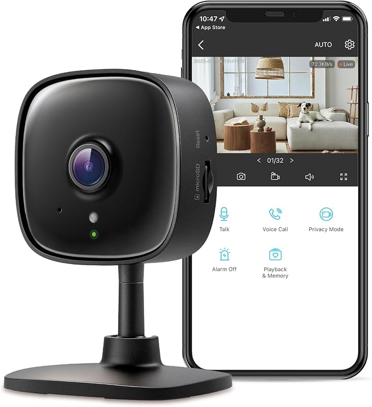 Cámara de seguridad interior 2K, monitor para bebés, cámara para perros, C111, negro