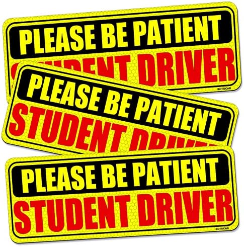 Botocar Student Driver Magnet for Car Signs Strong Student Driver Magnets Reflective Vehicle Bumper Sticker for New Drivers Magnetic Sticker Yellow Large Bold Text 10 x 3.5 Inch, Pack of 3